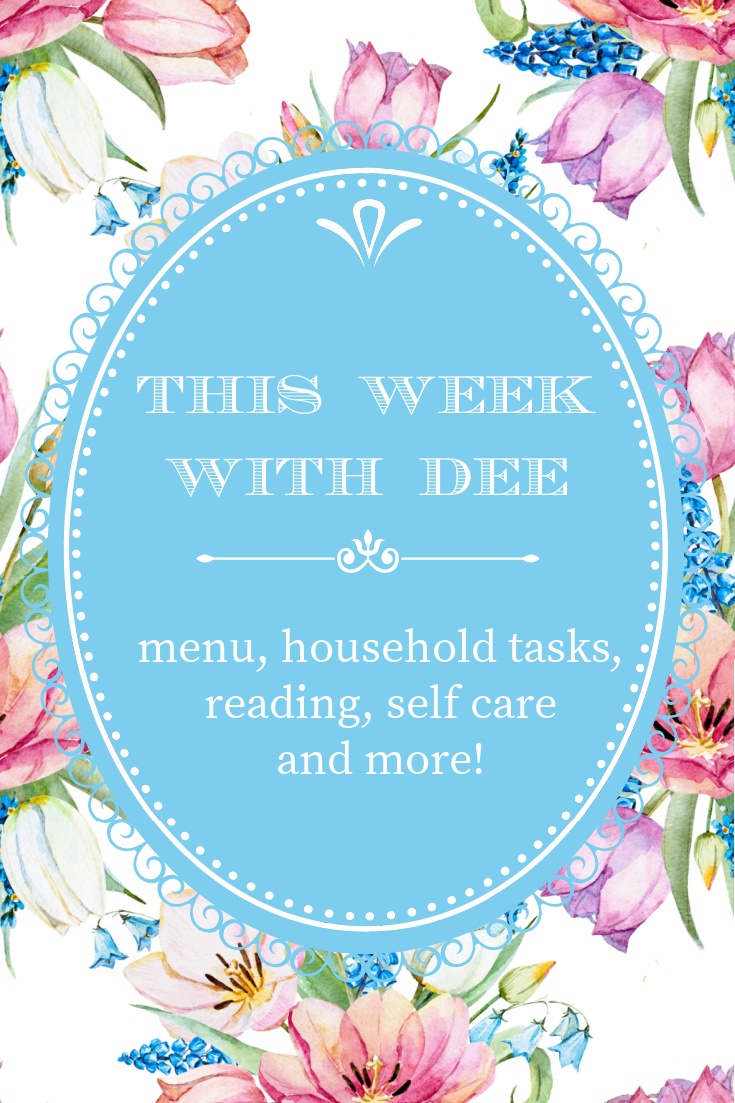 image floral background blue label text overlay - This Week With Dee