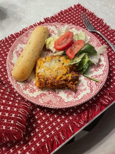 dinner plate with lasagna